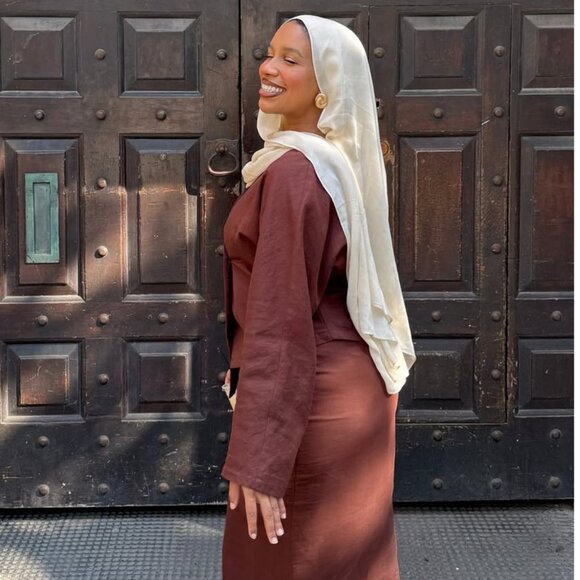 Brown Linen Maxi Skirt & Top Set - Picture 2 of 2